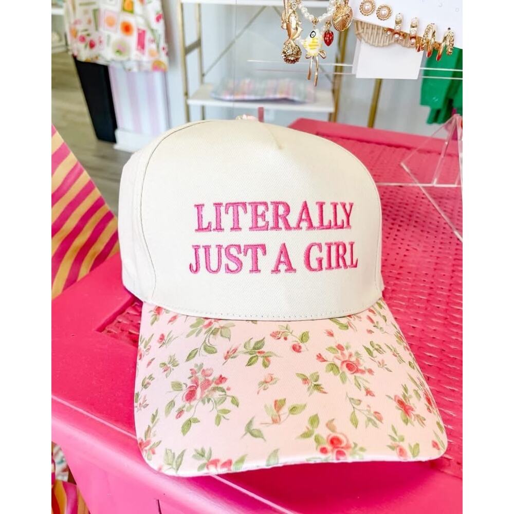 Zenana "Literally Just A Girl" Floral Brim Baseball Cap Hat - Picture 4 of 8